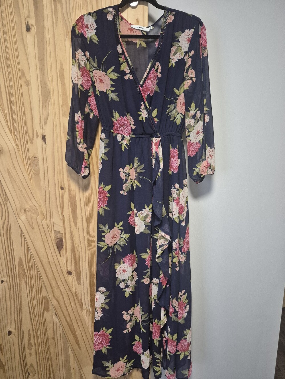 Navy Floral Wrap Maxi Dress - Picture 3 of 15